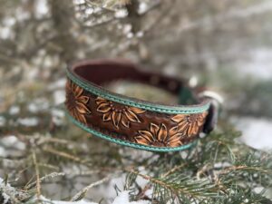 Sunflower Tooled Dog Collar - Large