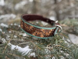 Sunflower Tooled Dog Collar - Large - Image 3