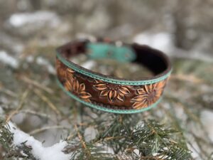 Sunflower Tooled Dog Collar - Large - Image 5